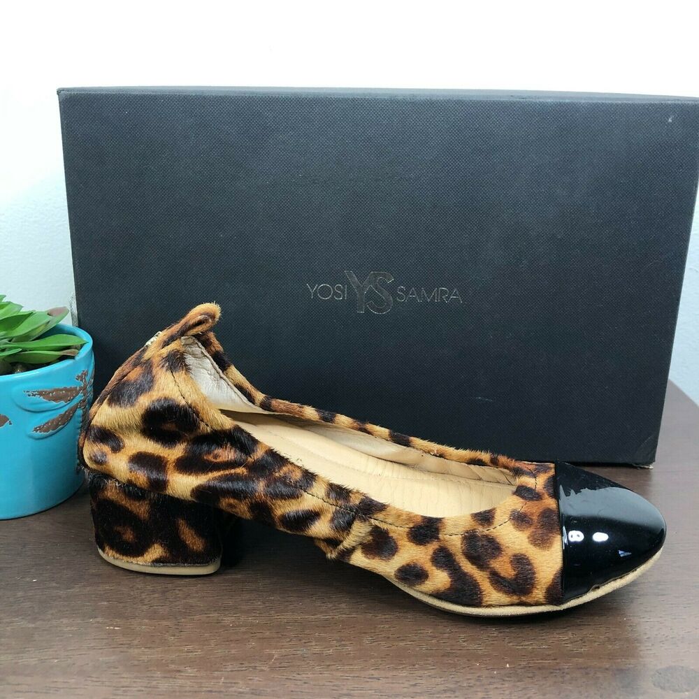 NEW Yosi Samra Newton Cap Toe Leopard Print Calf Hair Block Heels 6M